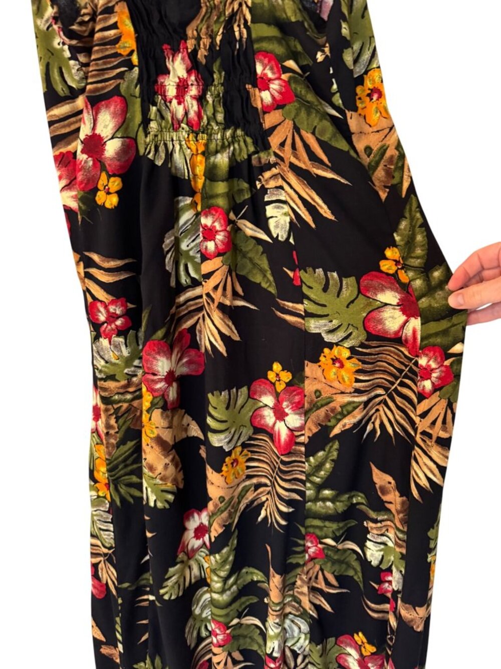 Hibiscus Collection Hawaii Floral Maxi Sundress L Black Tropical Straps Summer - Picture 7 of 14